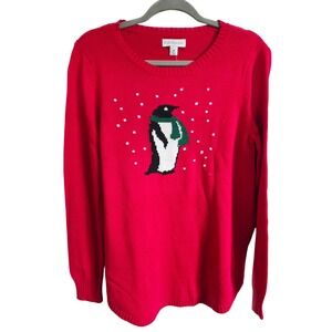 Kim Rogers M Women's Red Penguin Christmas Sweater M Long Sleeve Cozy Knit NEW